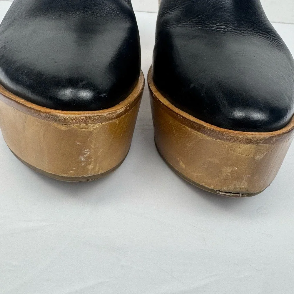 Matisse Eyals Slingback Platform Wedge Mule Sandal Womens 8 Black Leather